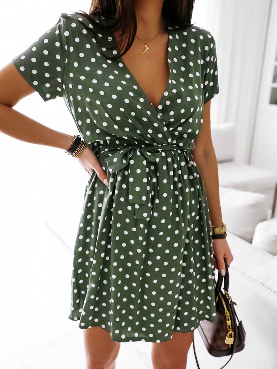 Lunimesd Polka Dot V-neck Strappy Dress