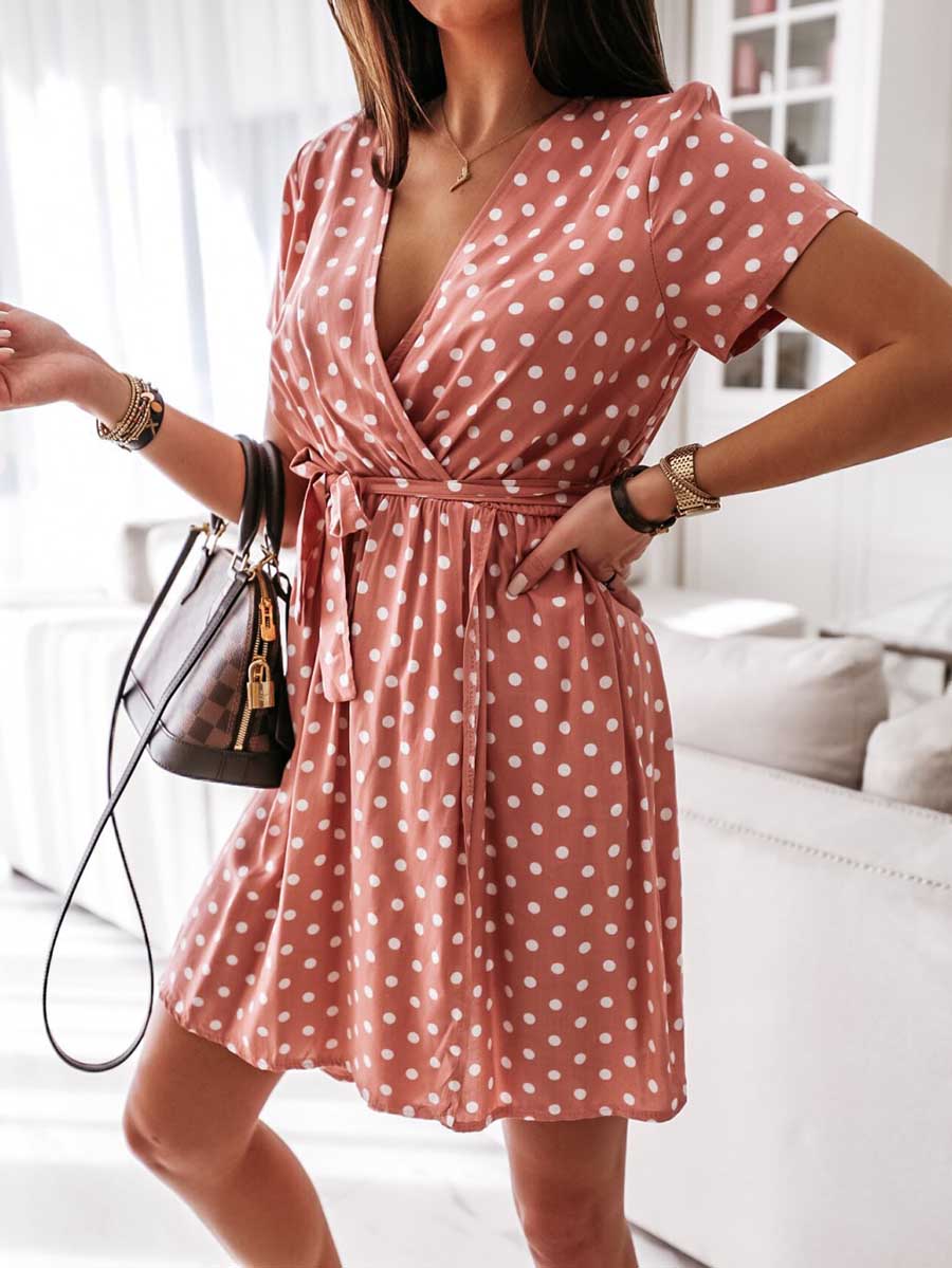 Lunimesd Polka Dot V-neck Strappy Dress