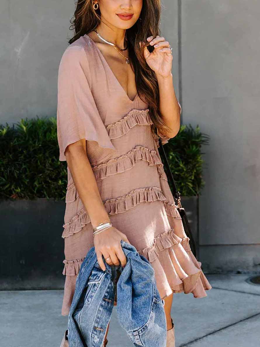 Lunimesd Ruffle Short-Sleeved Dress