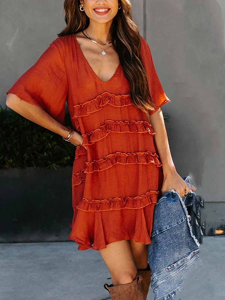Lunimesd Ruffle Short-Sleeved Dress