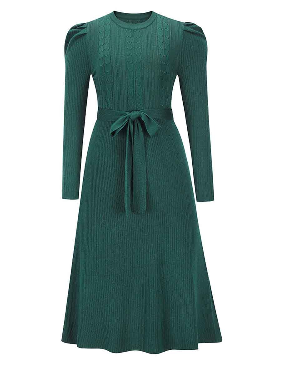 Lunimesd Bubble Sleeve Belt Knit Dress (5 colors)