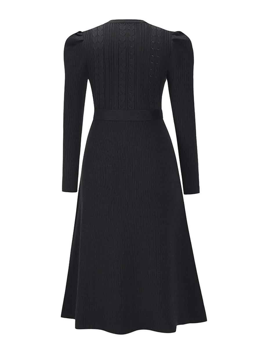 Lunimesd Bubble Sleeve Belt Knit Dress (5 colors)
