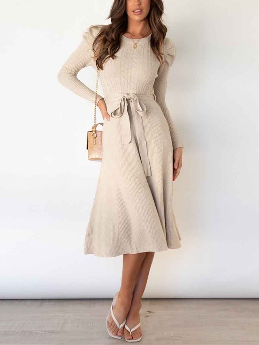 Lunimesd Bubble Sleeve Belt Knit Dress (5 colors)