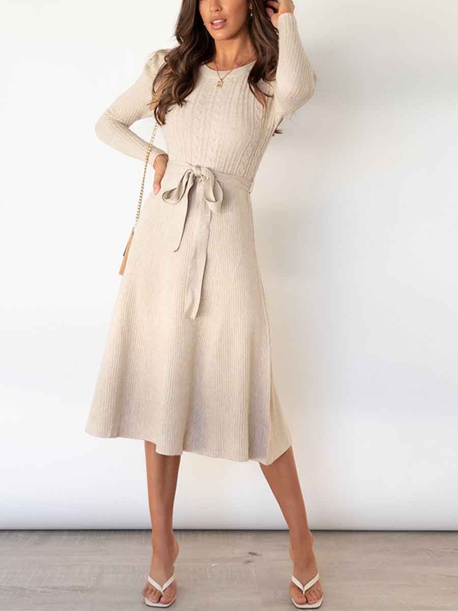 Lunimesd Bubble Sleeve Belt Knit Dress (5 colors)