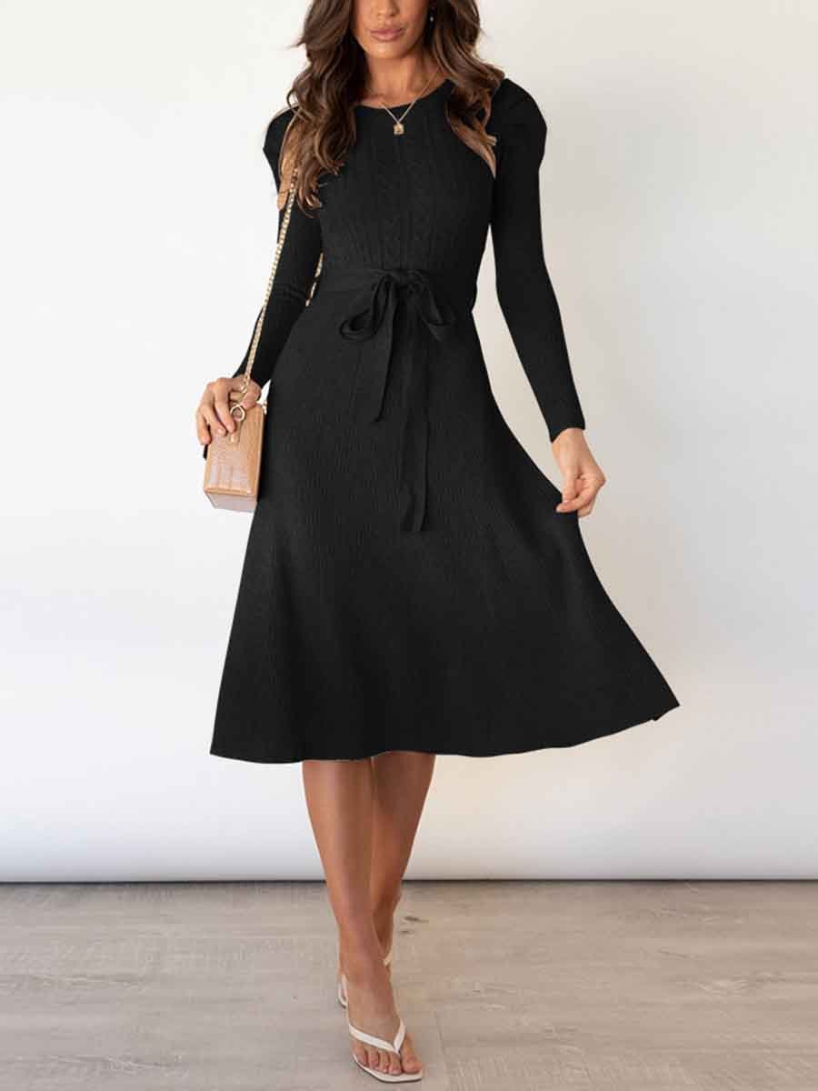 Lunimesd Bubble Sleeve Belt Knit Dress (5 colors)