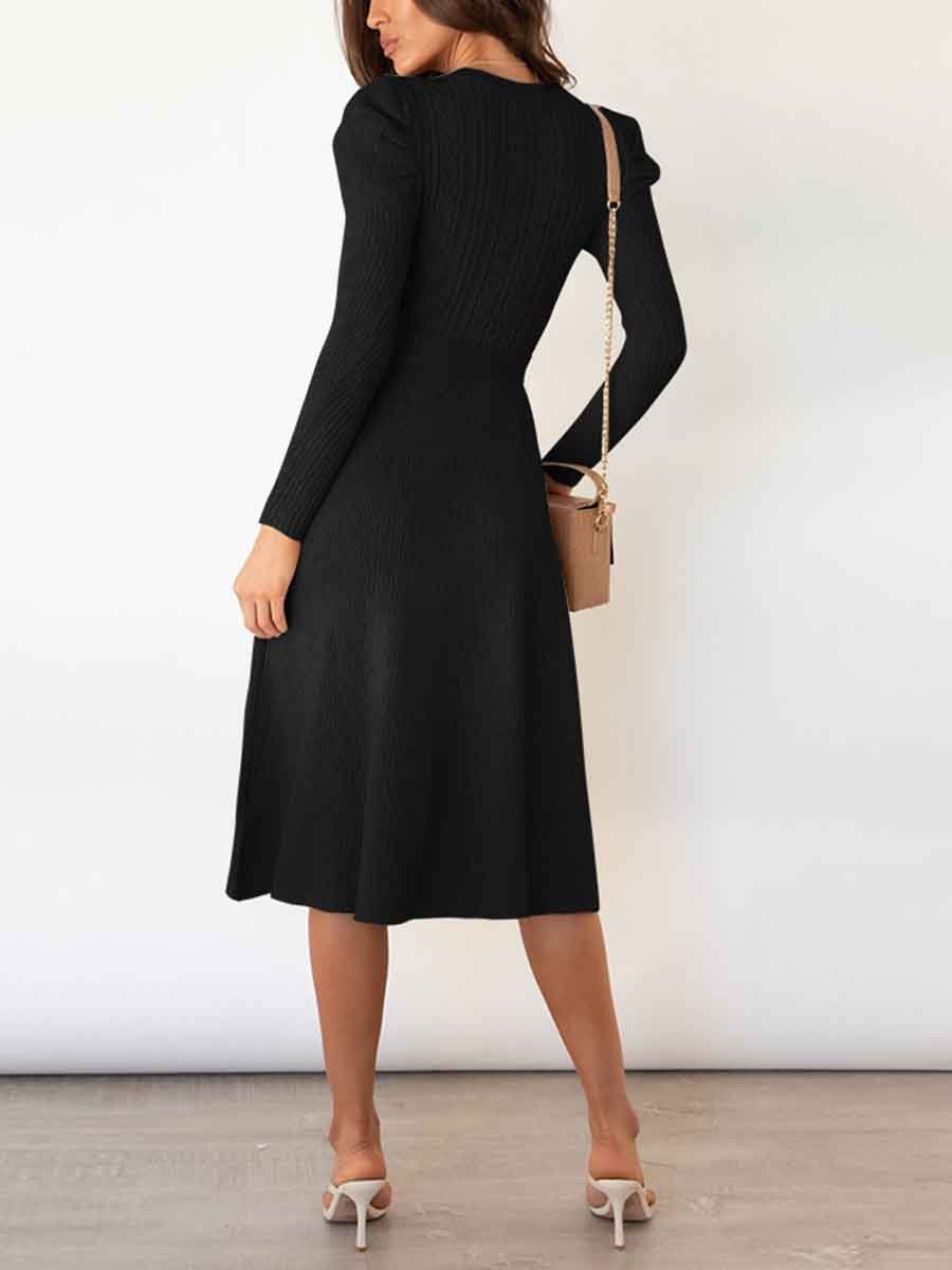 Lunimesd Bubble Sleeve Belt Knit Dress (5 colors)