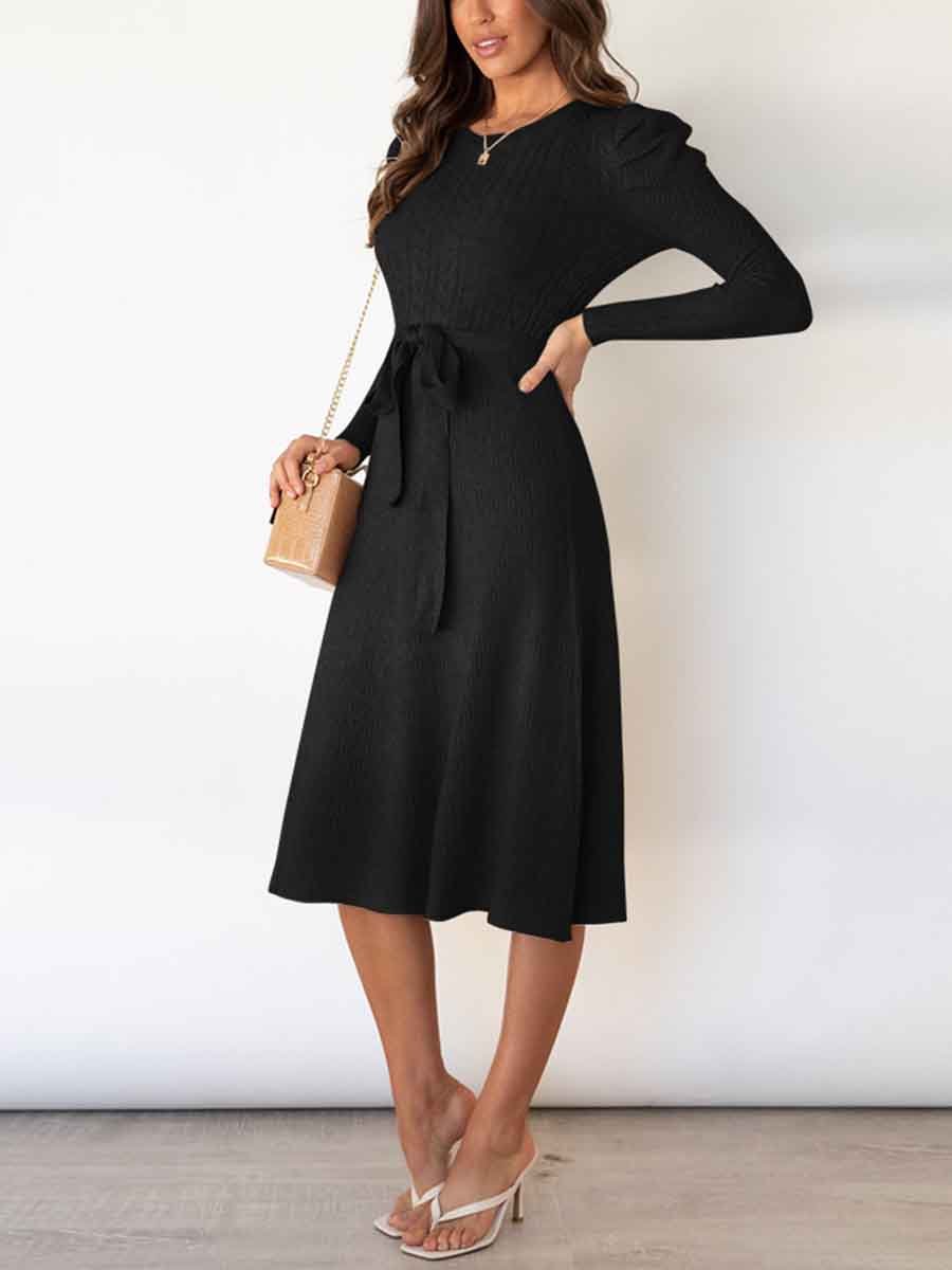 Lunimesd Bubble Sleeve Belt Knit Dress (5 colors)