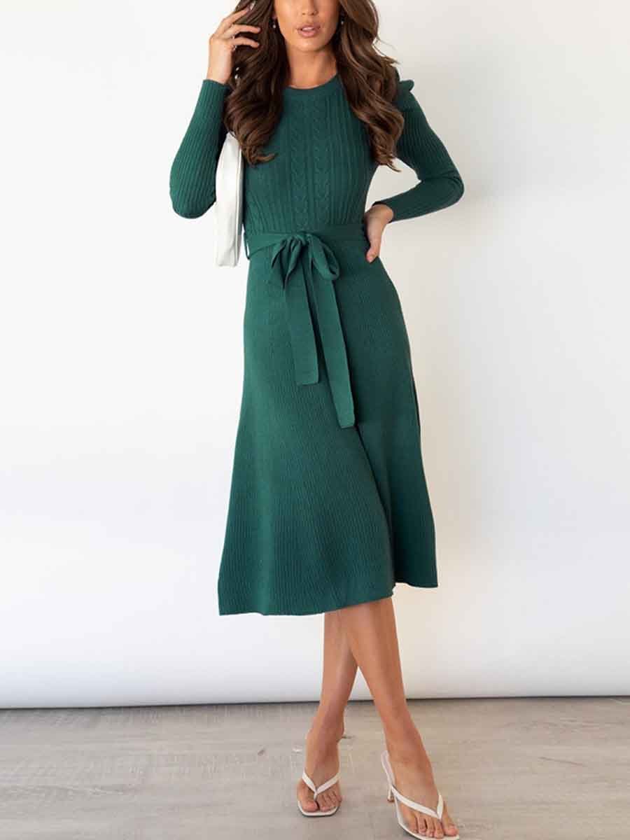 Lunimesd Bubble Sleeve Belt Knit Dress (5 colors)