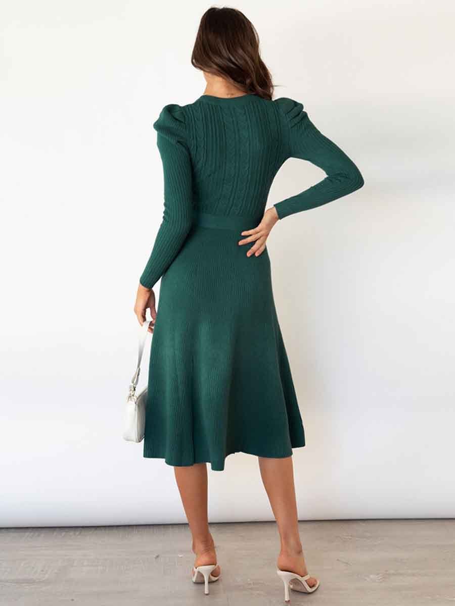 Lunimesd Bubble Sleeve Belt Knit Dress (5 colors)
