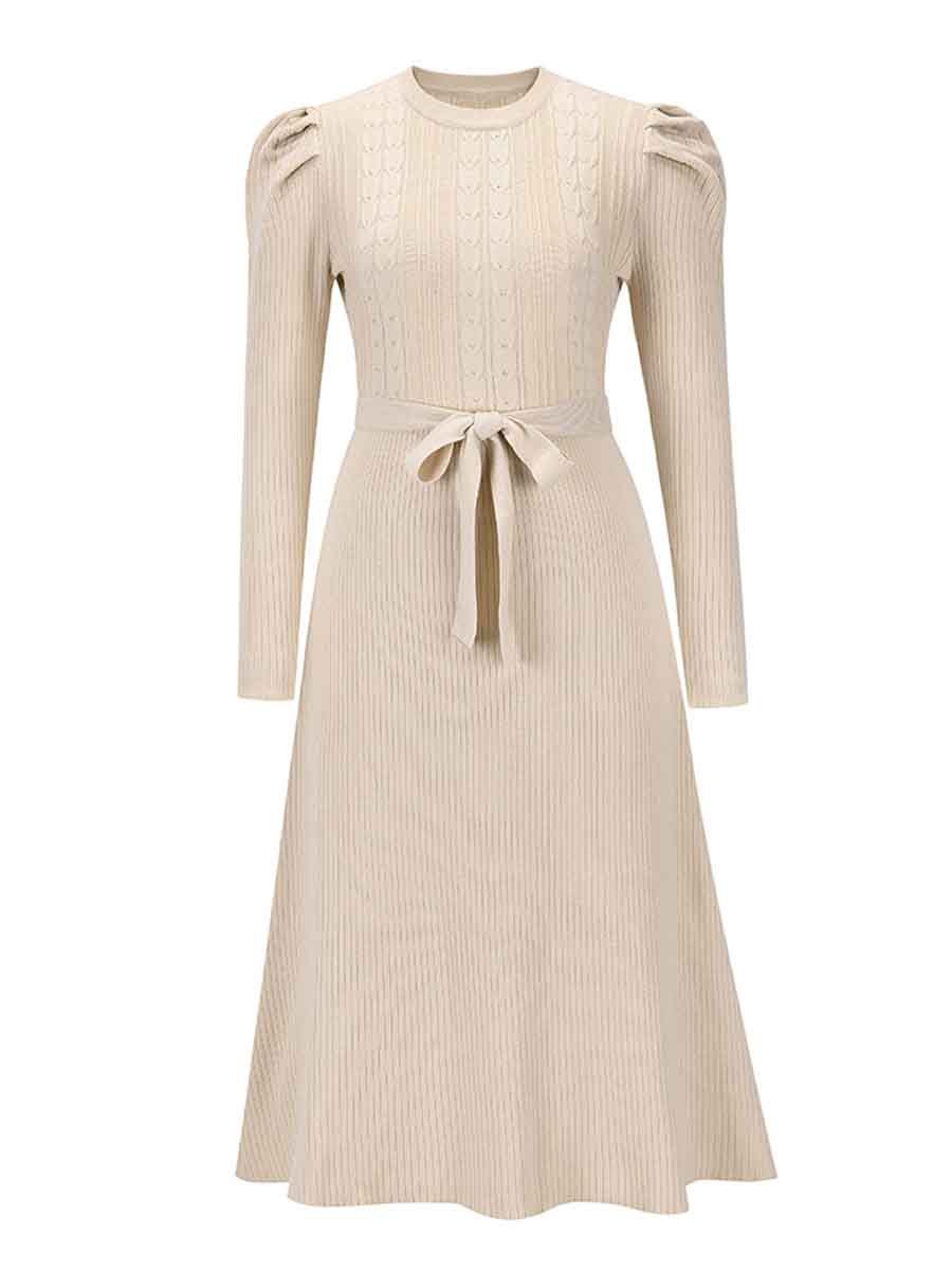 Lunimesd Bubble Sleeve Belt Knit Dress (5 colors)