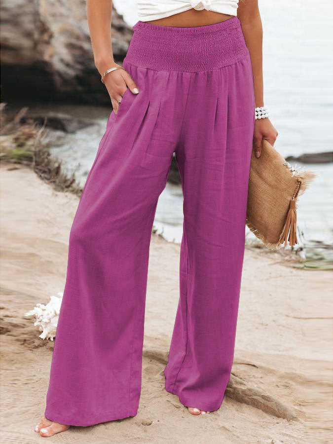 Lunimesd Fresh Air Linen Blend Pocketed Smocked Pants(10 Colors)