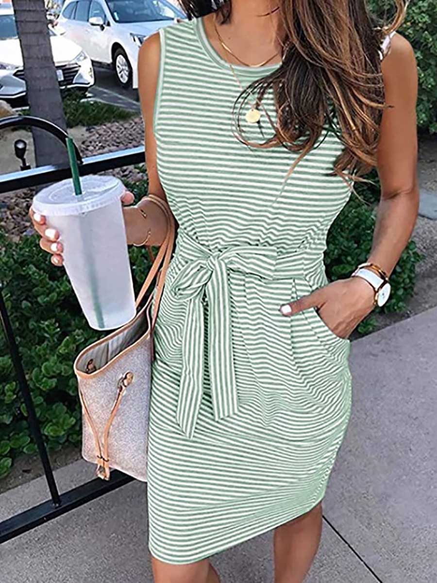 Lunimesd Sleeveless striped lace-up dress (7 colors)