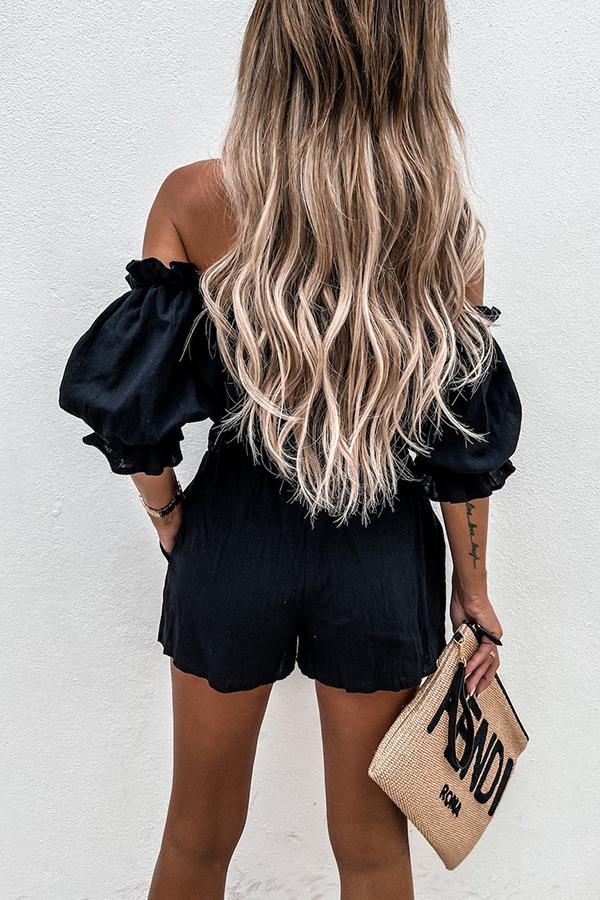 Lunimesd Summer Off Shoulder Linen Shorts Suit