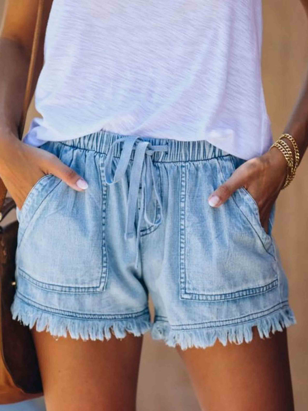 Lunimesd Adjustable Tassel Pocket Shorts