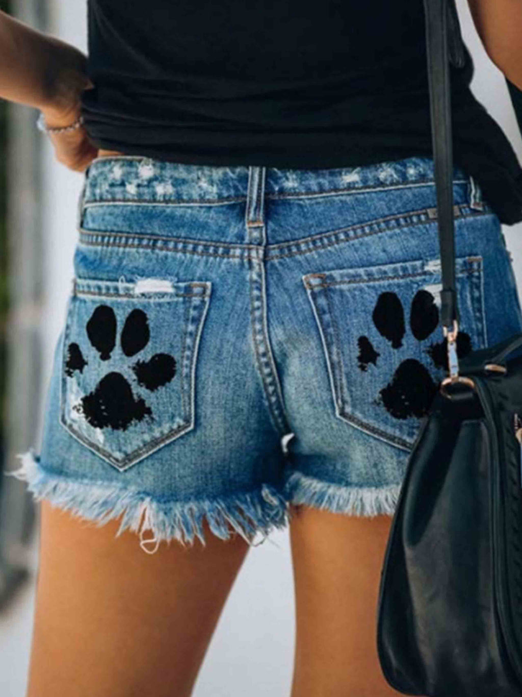 Lunimesd Ripped Print Denim Shorts