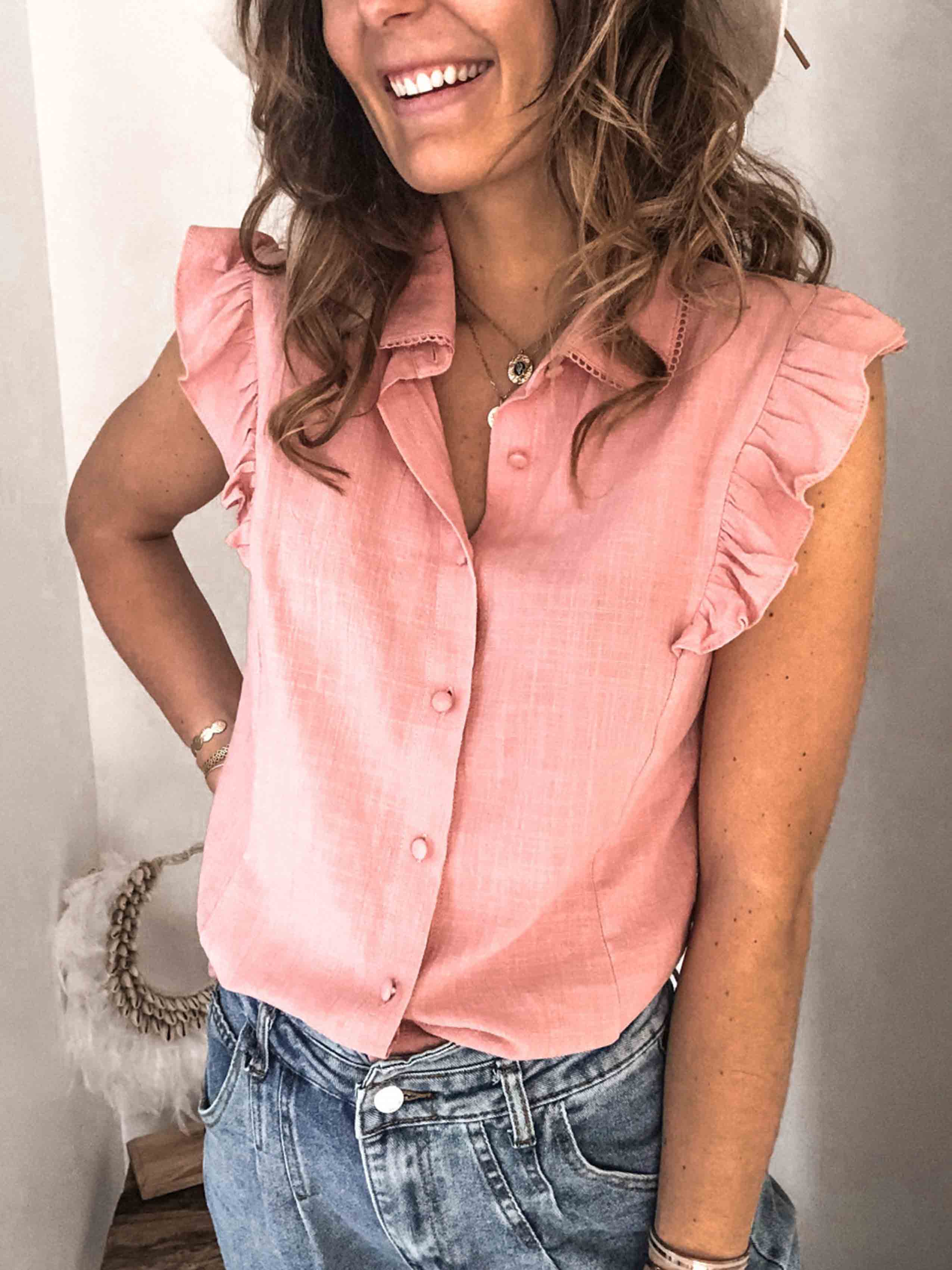 Lunimesd Lapel Button Ruffled Shirt