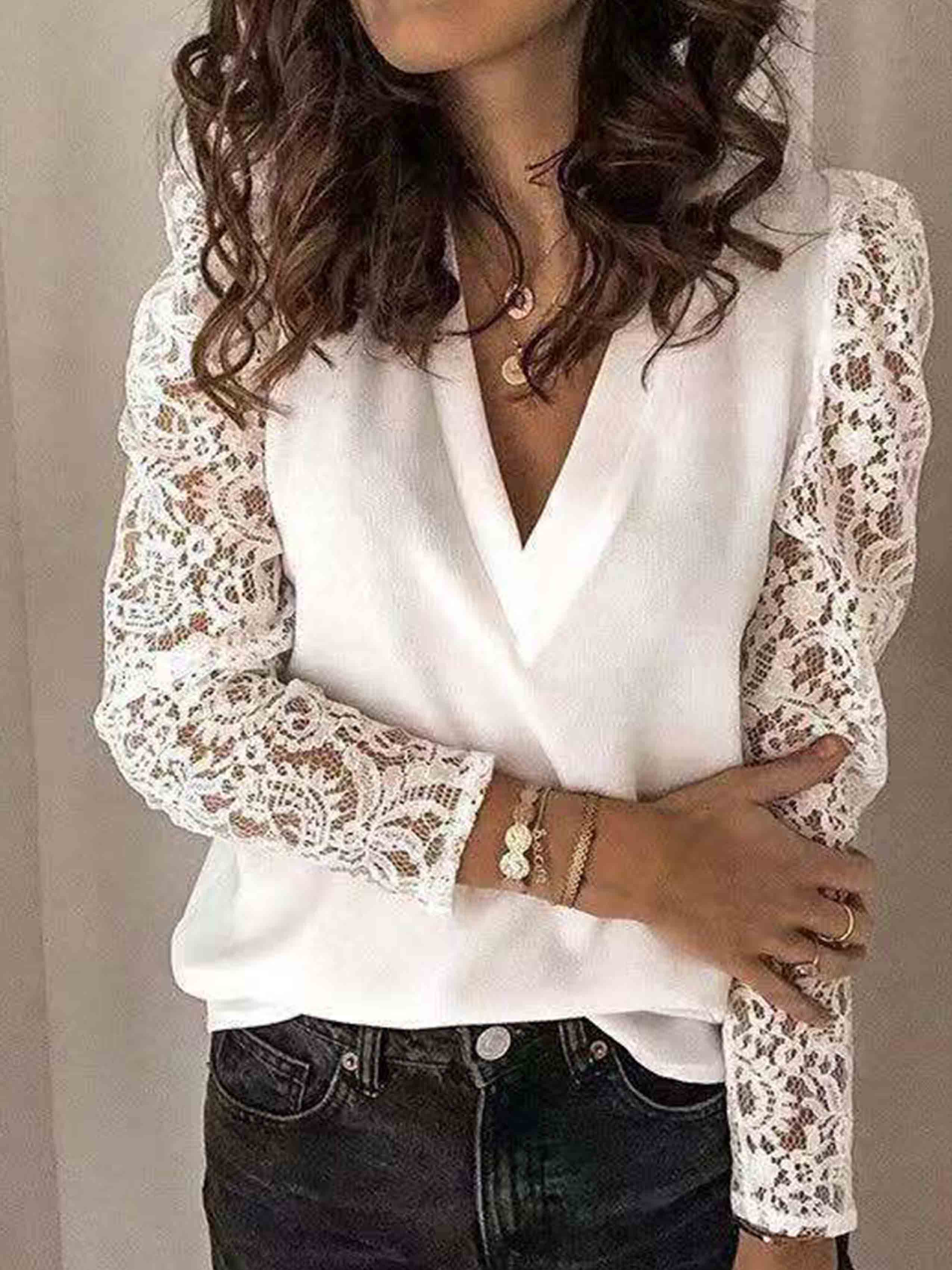 Lunimesd Solid Color Lace Blouse