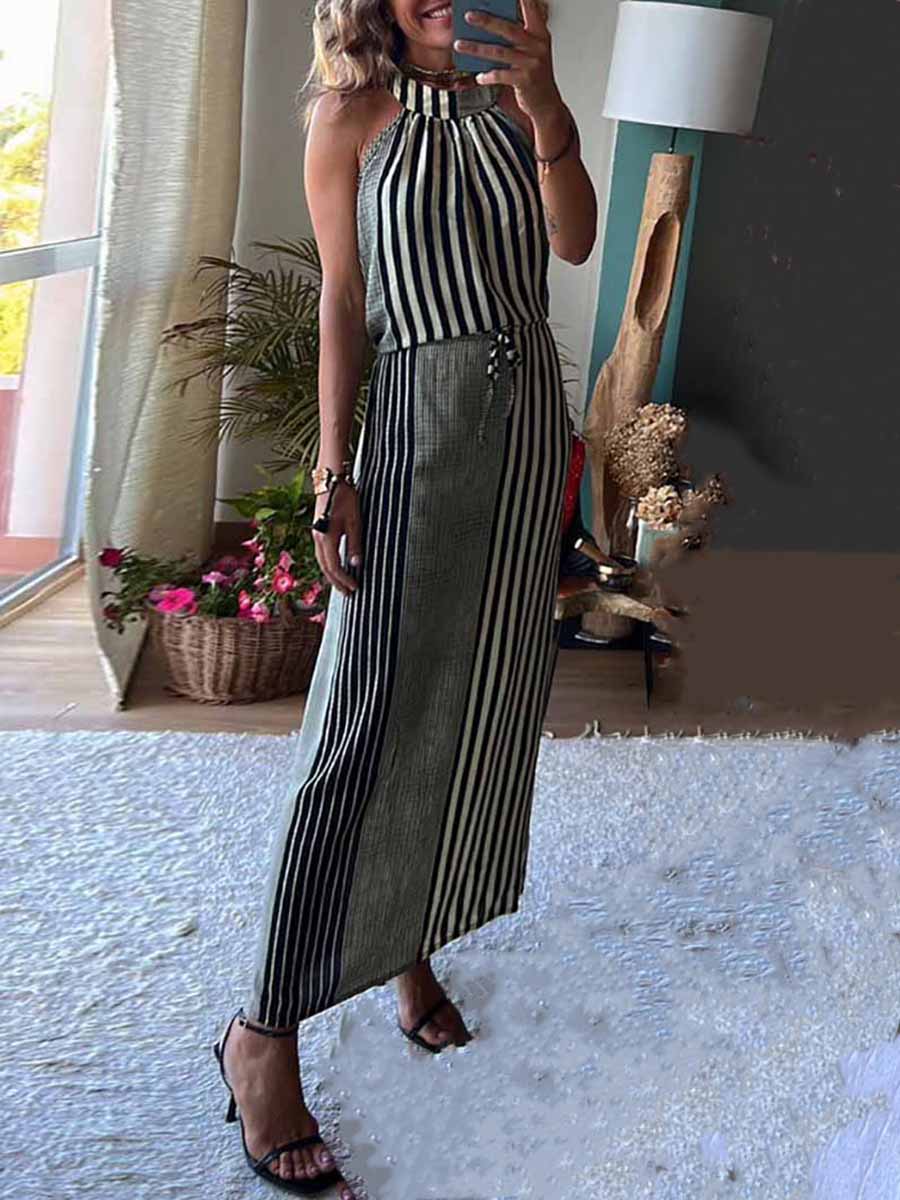 Lunimesd Sleeveless Round Neck Striped Dress
