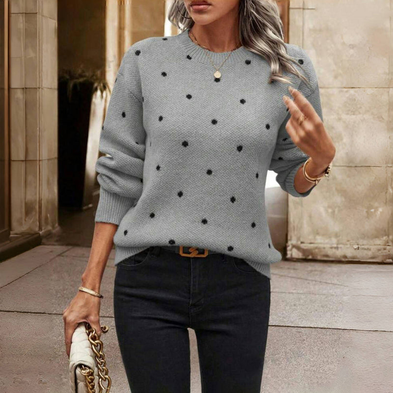 Knitted Sweater with Polka Dot Design