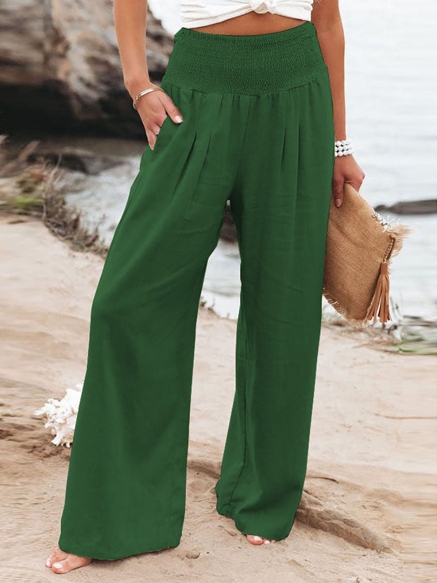 Lunimesd Fresh Air Linen Blend Pocketed Smocked Pants(10 Colors)