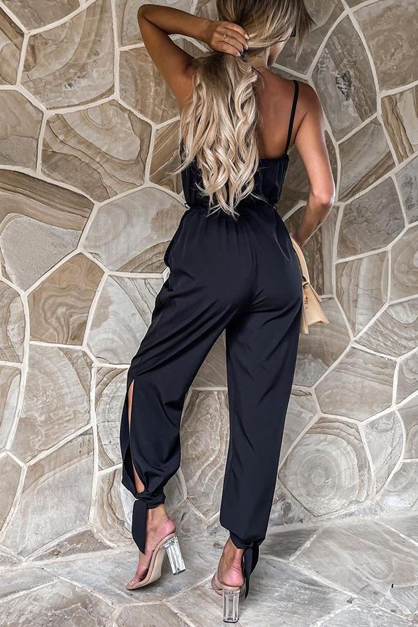 Lunimesd Pocketed Satin Wrap Jumpsuit
