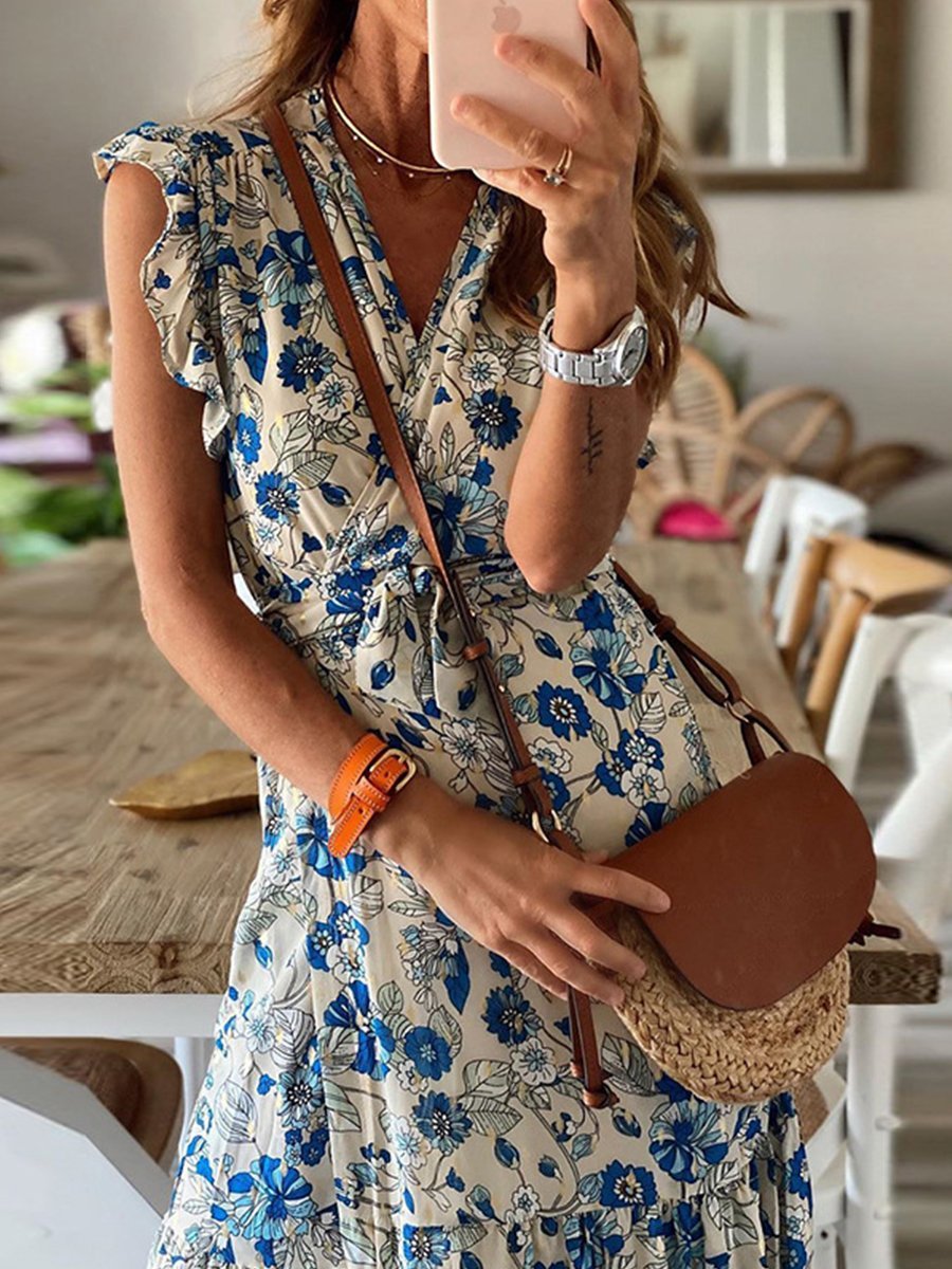 Lunimesd Floral Lotus Sleeve Dress