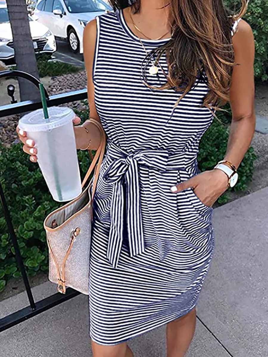 Lunimesd Sleeveless striped lace-up dress (7 colors)