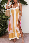 Lunimesd Color Block Stitching Holiday Maxi Dress