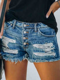 Ripped Print Denim Shorts
