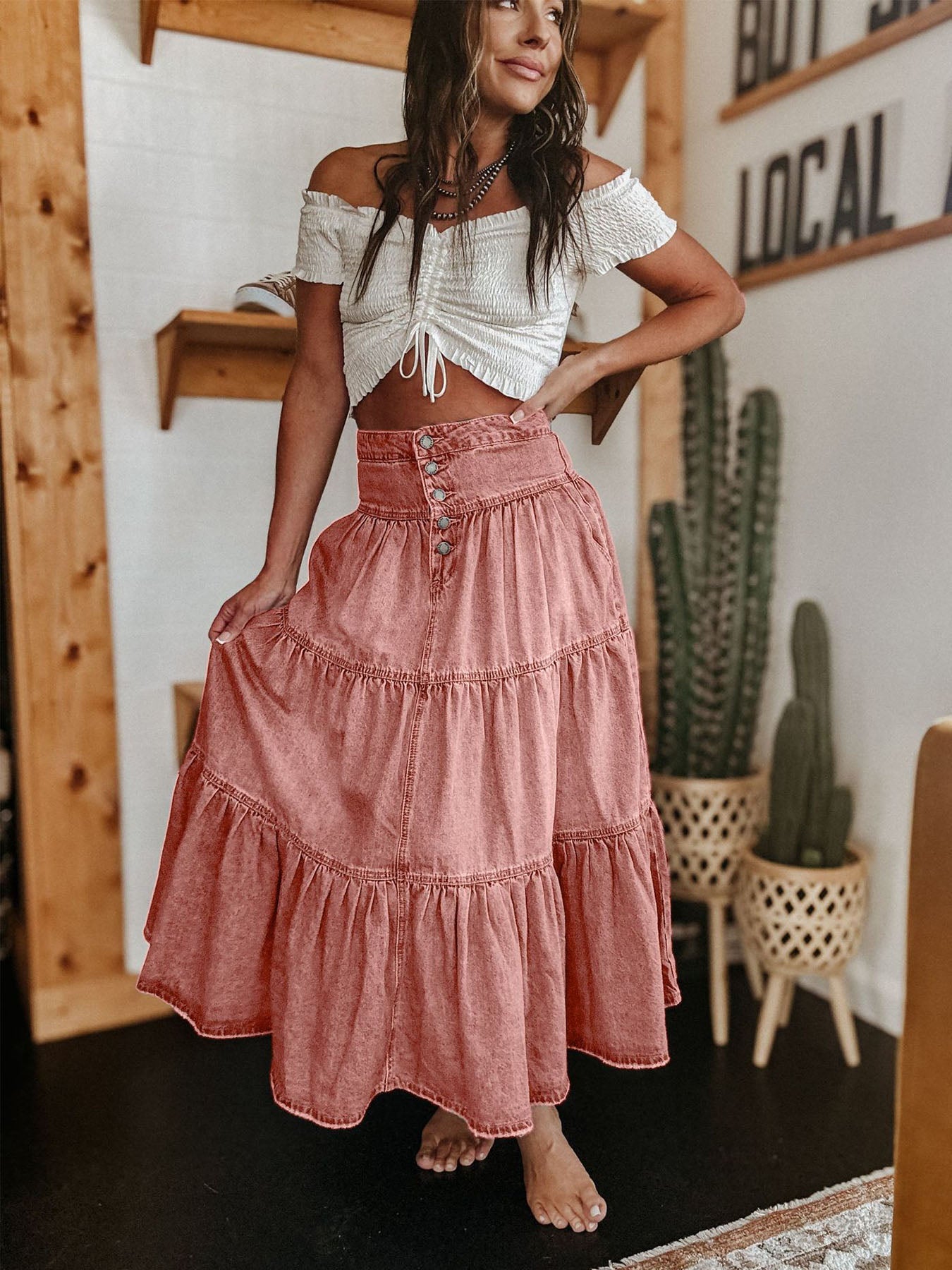 Boho Denim Cake Skirt