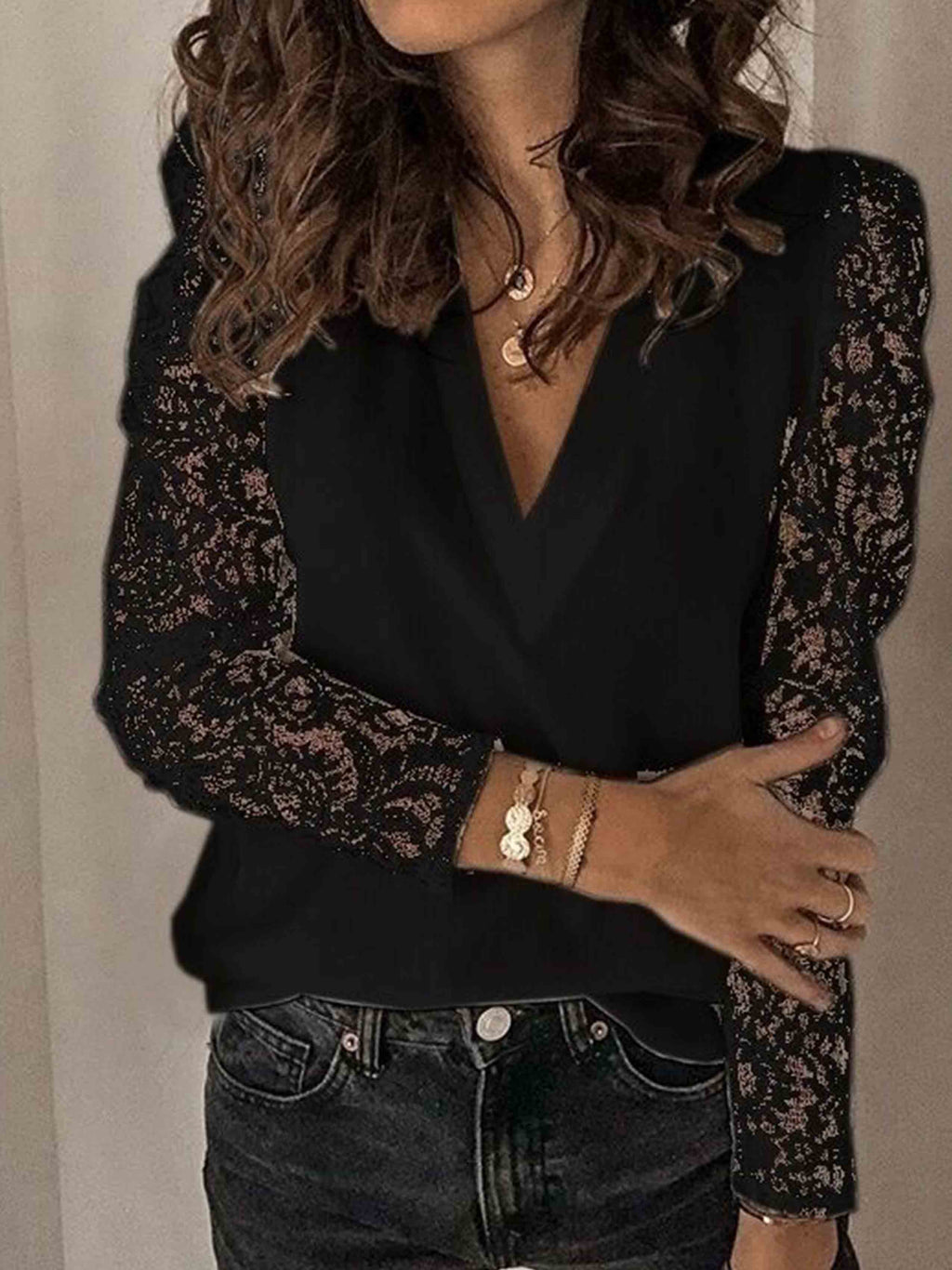 Lunimesd Solid Color Lace Blouse