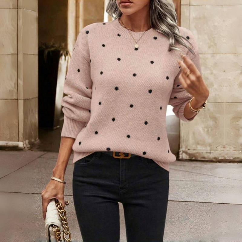 Knitted Sweater with Polka Dot Design