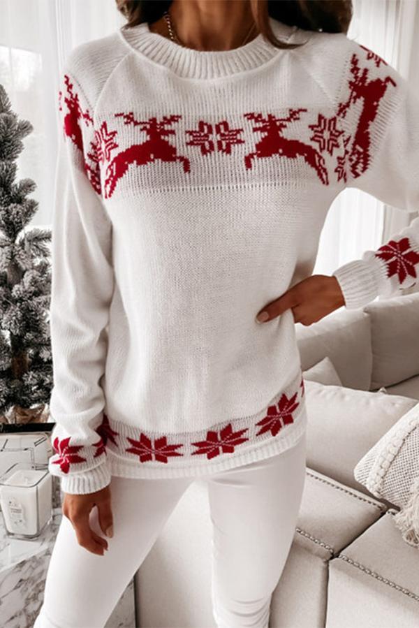 Veleaee Christmas Snowflake Long-sleeved Knitted Sweater