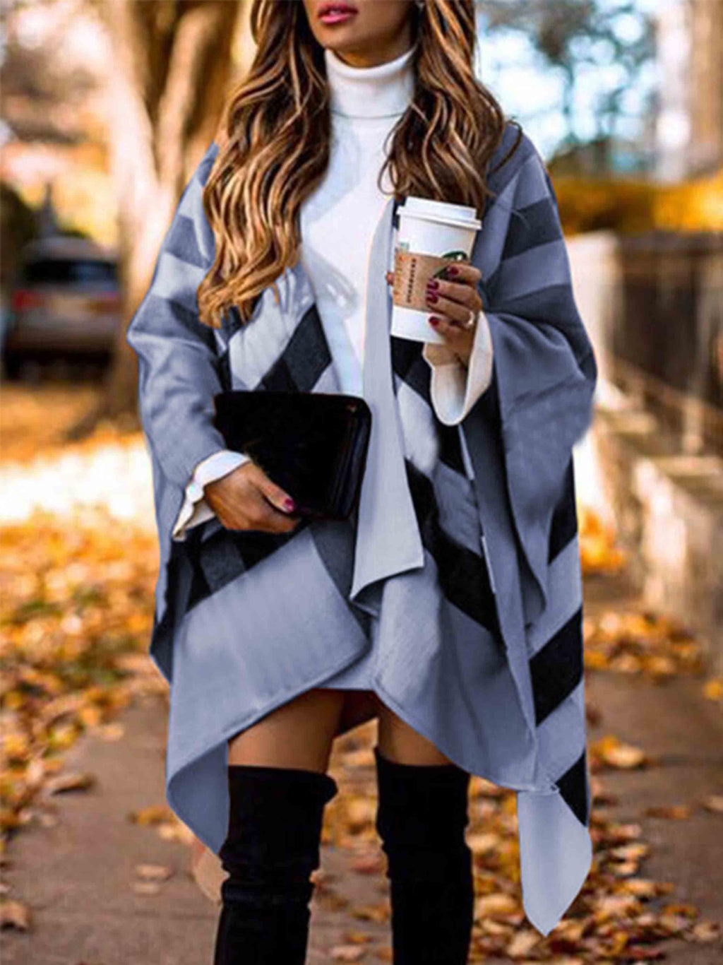 Lunimesd Plaid Woolen Shawl Coat