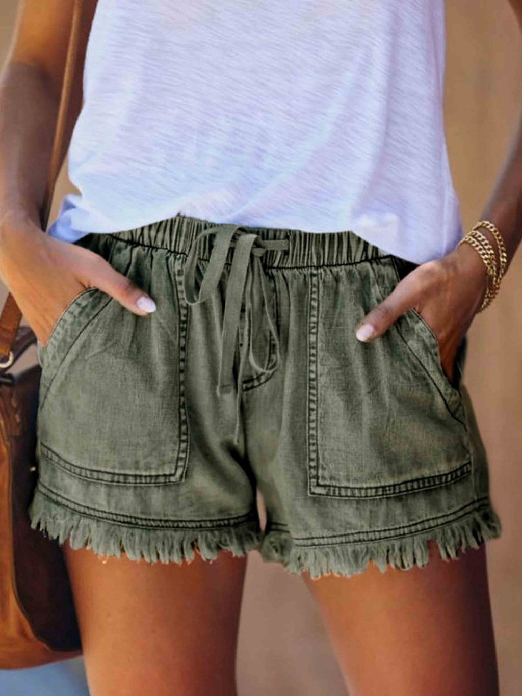 Lunimesd Adjustable Tassel Pocket Shorts