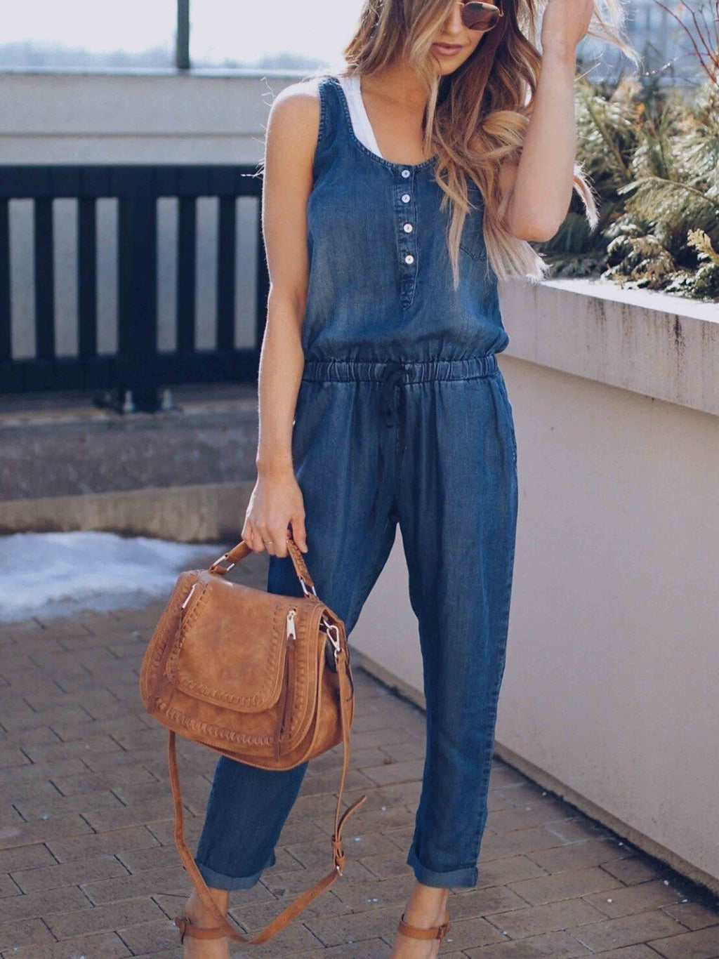 Lunimesd Casual Vest Denim Jumpsuit