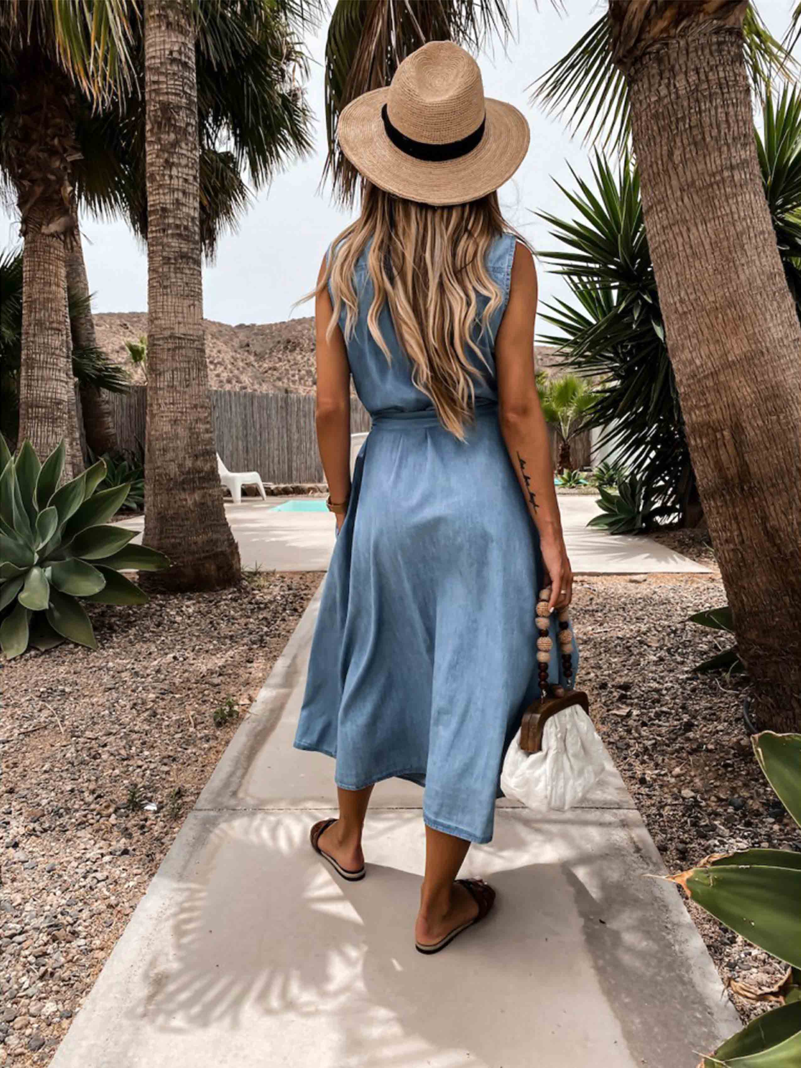 Lunimesd Single-Breasted Denim Dress With Belt