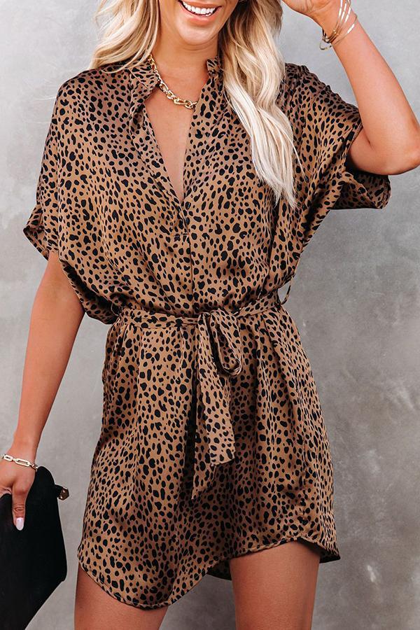 Lunimesd Leopard Satin Tie Dress