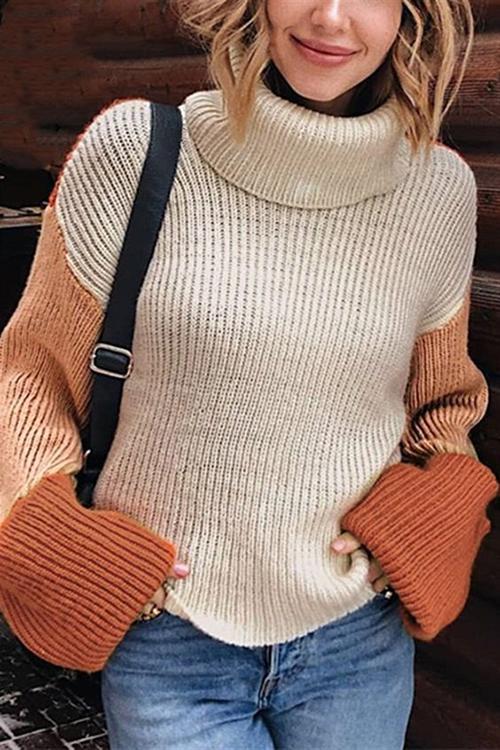 Lunimesd Pumpkin Oversized Color Block Sweater