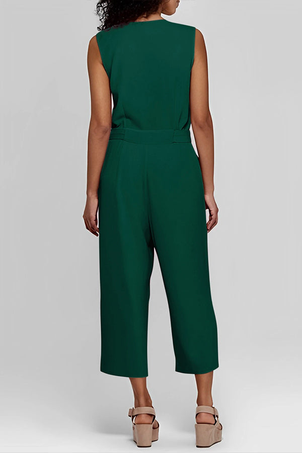 Lunimesd Buttoned Sleeveless Cropped Jumpsuit With Sash
