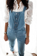 Lunimesd Sassy Sweetheart Ruffle Button Down Denim Overalls