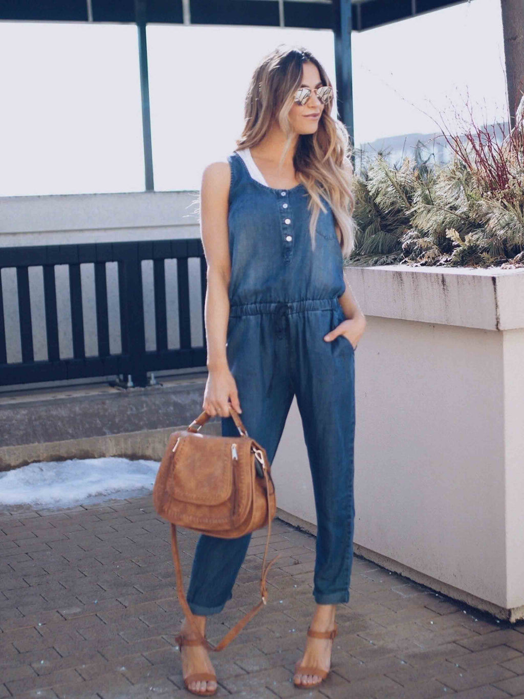 Lunimesd Casual Vest Denim Jumpsuit