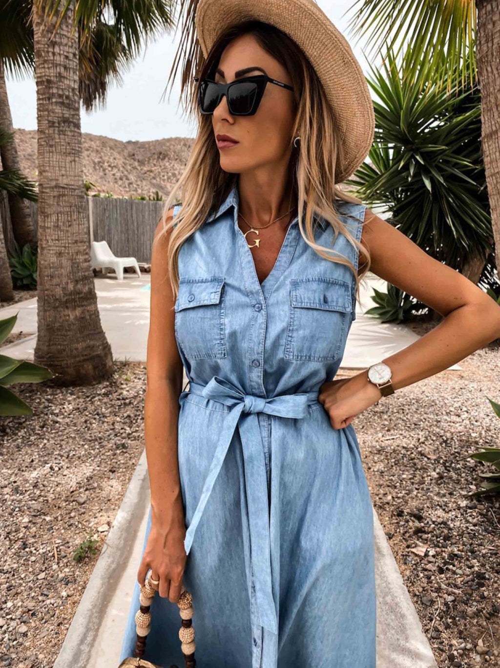 Lunimesd Single-Breasted Denim Dress With Belt