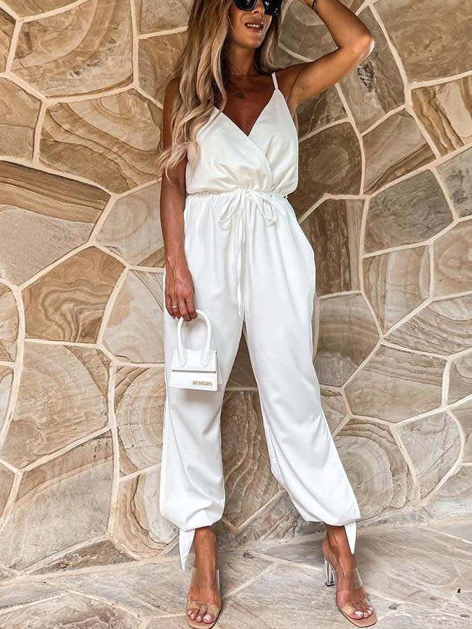 Lunimesd Pocketed Satin Wrap Jumpsuit