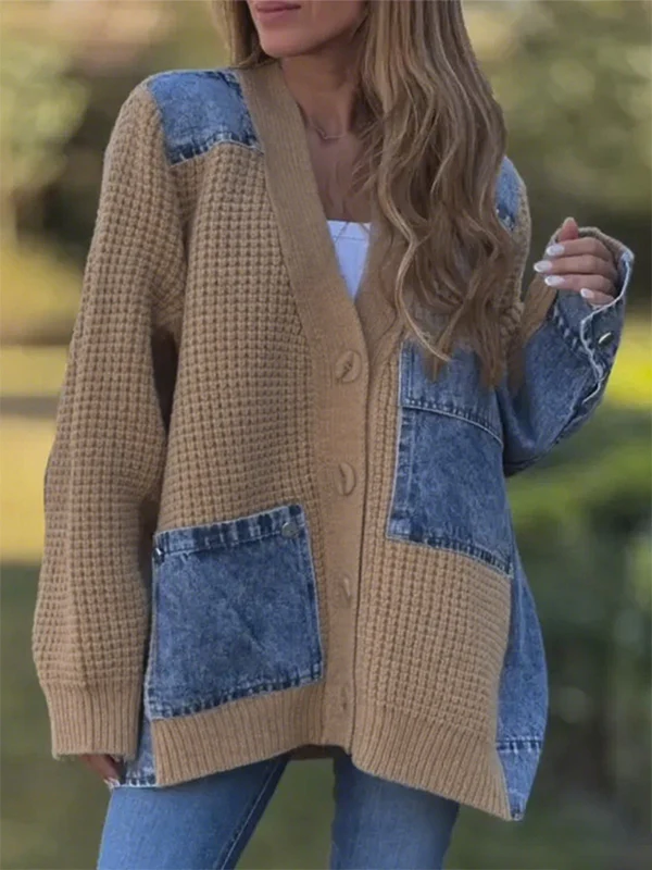 Women Spliced Knitted Casual Coat