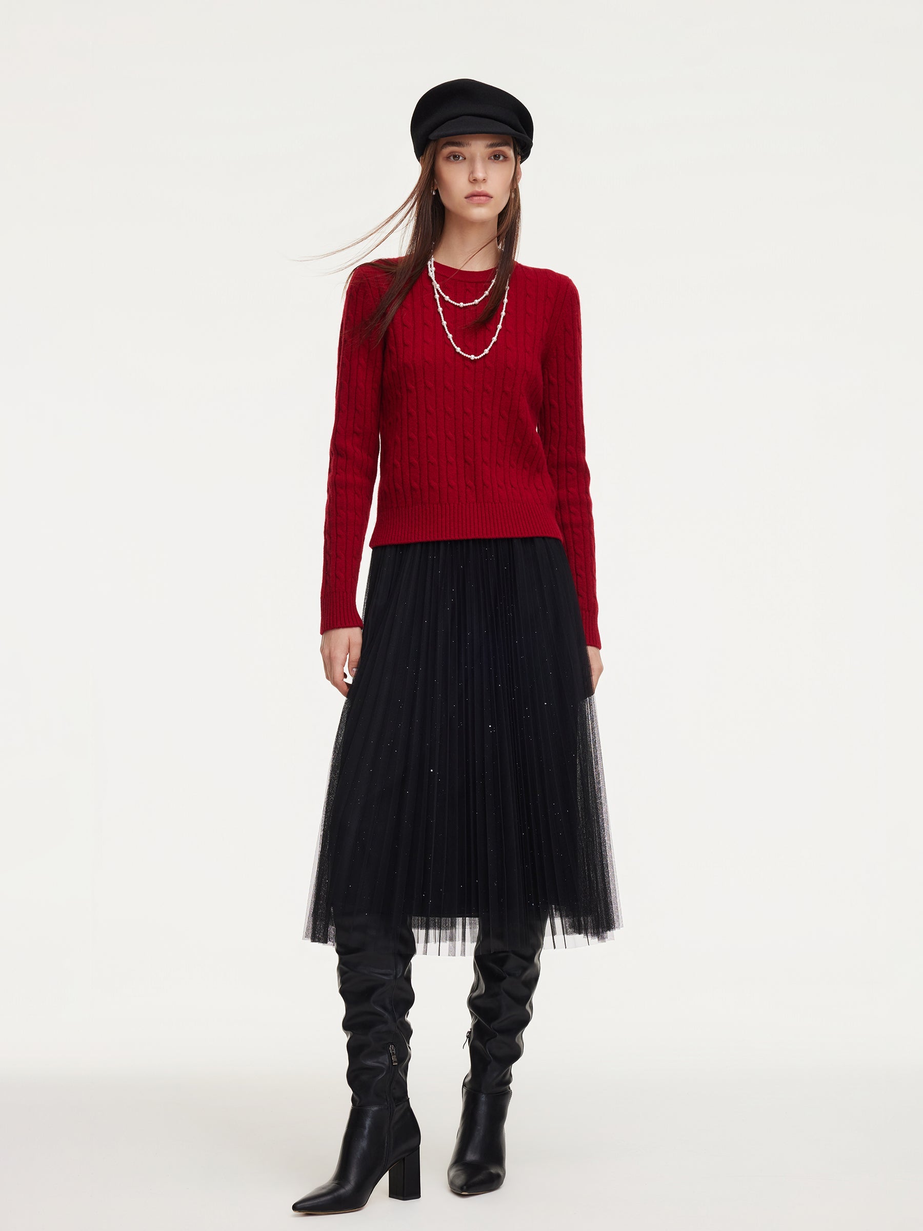 WOOL CABLE KNIT WOMEN SWEATER