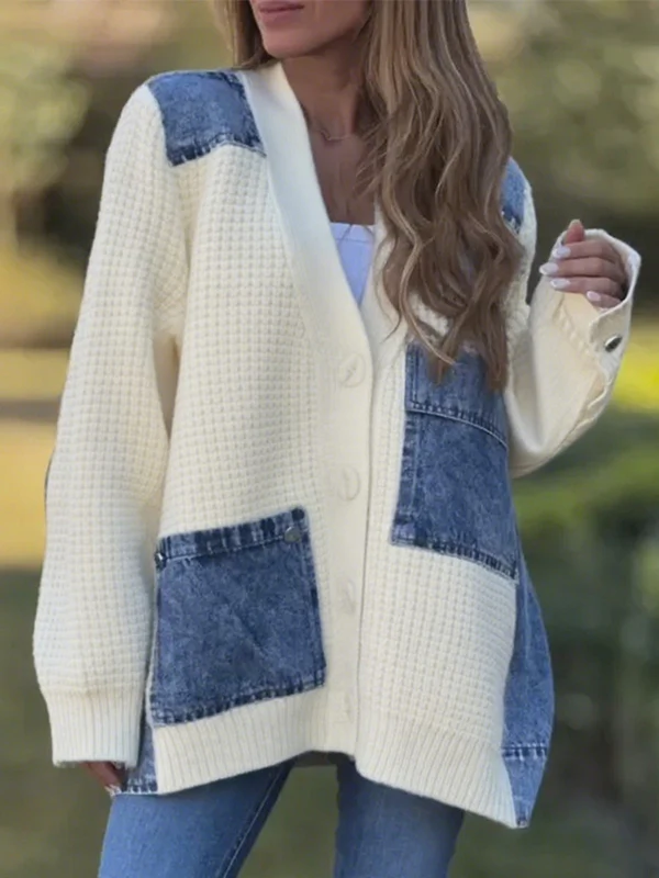 Women Spliced Knitted Casual Coat