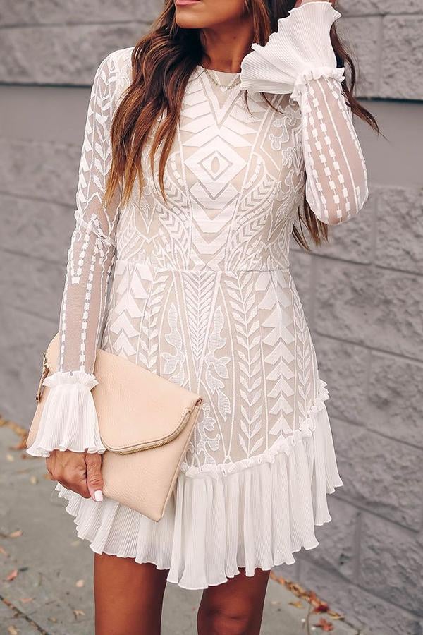 Lunimesd Lace Pleated Ruffle Dress