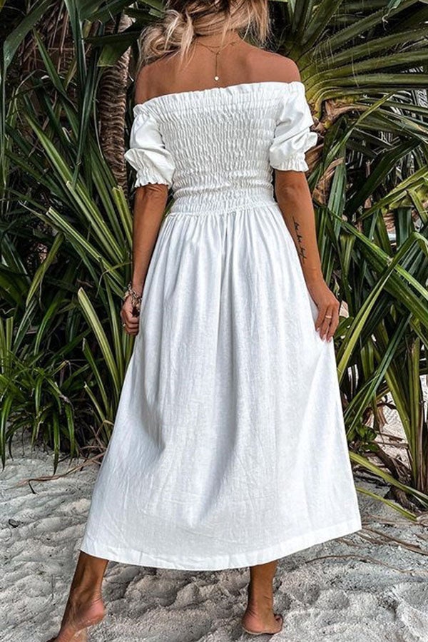 Lunimesd Forever After All Smocked Off Shoulder Slit Dress