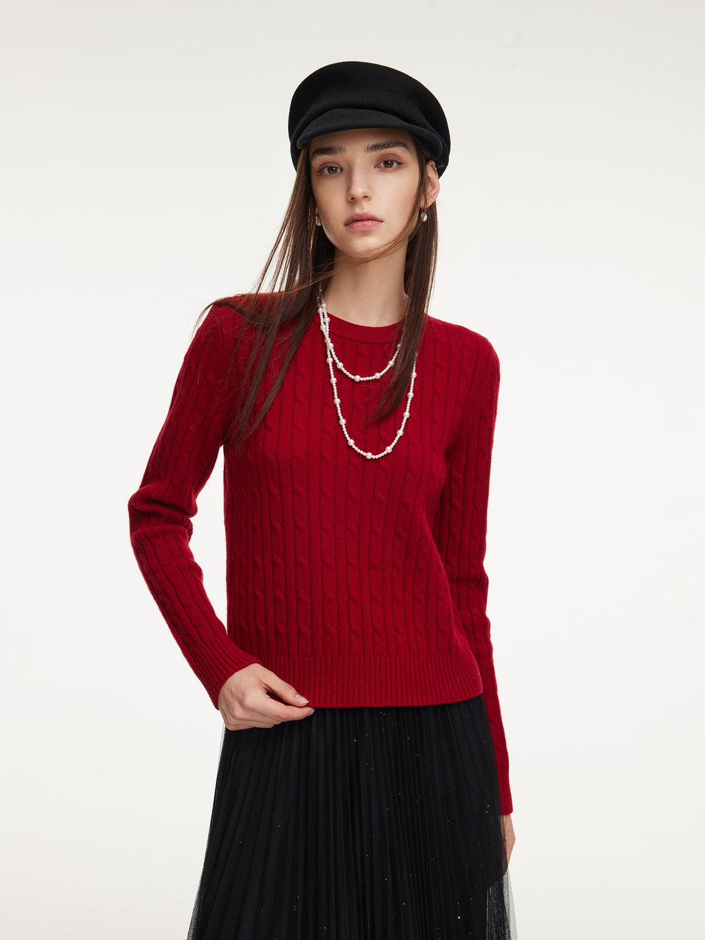 WOOL CABLE KNIT WOMEN SWEATER